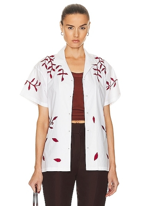 HARAGO Leaves Applique Shirt in White - White. Size L (also in M).