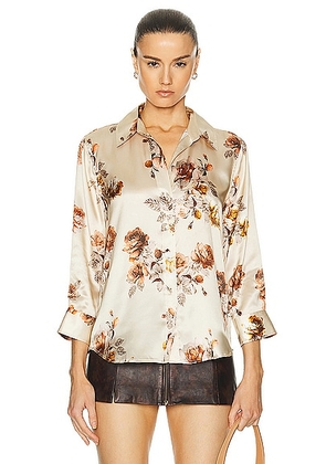 L'AGENCE Dani Shirt in Buff Rose Floral - Beige. Size S (also in XS).