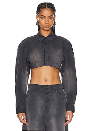 Alexander Wang Long Sleeve Cropped Top With Dart Detailing in Washed Black Pearl - Black. Size L (also in M, S, XS).