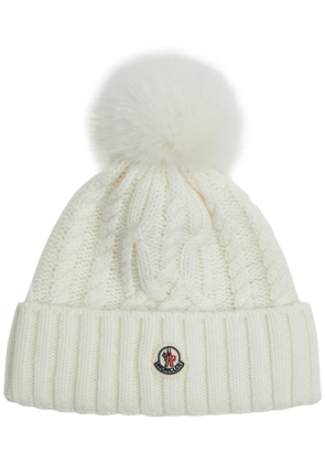 Moncler Pompom Cable-knit Wool-blend Beanie - White