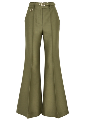 Zimmermann Tranquility Flared Wool-blend Trousers - Olive - 0 (UK 8 / S)