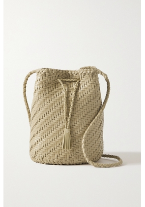 Dragon Diffusion - Pompom Double Jump Woven Leather Bucket Bag - Cream - One size