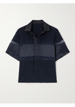 Sacai - Mesh- And Satin-trimmed Cotton-jersey Shirt - Blue - 1,2,3,4