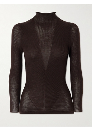 Wolford - + Net Sustain Aurora Ribbed Wool Turtleneck Sweater - Brown - x small,small