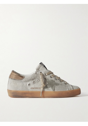 Golden Goose - Super-star Suede And Metallic Leather-trimmed Distressed Canvas Sneakers - Off-white - IT35,IT36,IT37,IT38,IT39,IT40,IT41,IT42