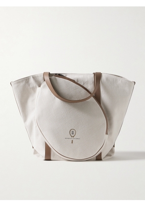 Brunello Cucinelli - Embroidered Leather-trimmed Cotton And Linen-blend Canvas Tote - Off-white - One size