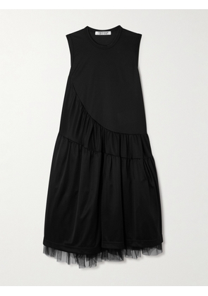 Comme des Garçons Comme des Garçons - Honeycomb Tulle-trimmed Pleated Jersey Midi Dress - Black - x small,small,medium,large