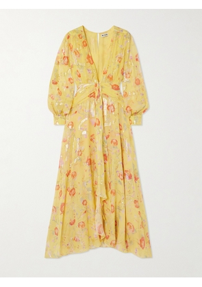 RIXO - Meera Gathered Floral-print Metallic Fil Coupé Silk-blend Maxi Dress - Yellow - UK 6,UK 8,UK 10,UK 12,UK 14,UK 16,UK 18,UK 20