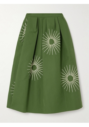 Dries Van Noten - Soni Pleated Bead-embellished Cotton Midi Skirt - Green - FR34,FR36,FR38,FR40,FR42,FR44