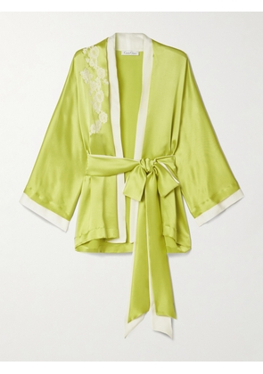 Carine Gilson - Belted Lace-trimmed Two-tone Silk-satin Robe - Yellow - small,medium,large,x large