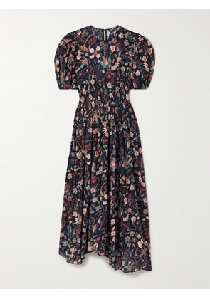 Ulla Johnson - Eden Shirred Gathered Printed Cotton-blend Midi Dress - Black - US0,US2,US4,US6,US8,US10,US12,US14