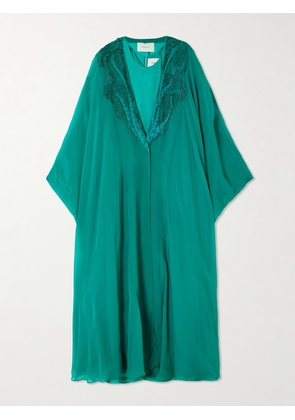 Shatha Essa - Embellished Embroidered Silk-blend Chiffon And Satin Gown And Cape Set - Green - S,M,L,XL