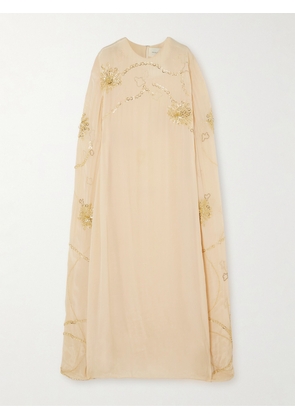 Shatha Essa - Cape-effect Embellished Silk-crepe Gown - Off-white - S,M,L,XL