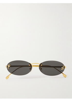 Fendi - Rimless Oval-frame Crystal-embellished Gold-tone Sunglasses - One size