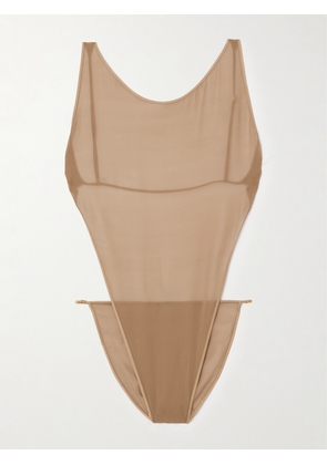 SAINT LAURENT - Open-back Silk-blend Georgette Bodysuit - Neutrals - XS,S,M
