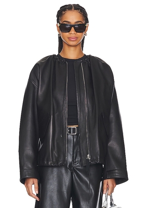 Helmut Lang Ruched Leather Jacket in Black. Size S.