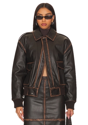 L'Academie Bo Faux Leather Jacket in Brown. Size L, S, XL, XS, XXS.