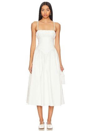 MAJORELLE Austin Midi Dress in White. Size M.