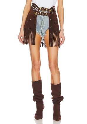 Understated Leather Sweet Creature Chaps Skirt in Brown. Size L.