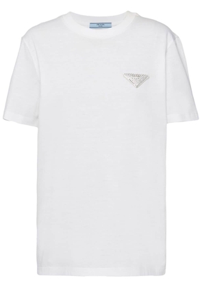 Prada crystal-embellished triangle logo T-shirt - White