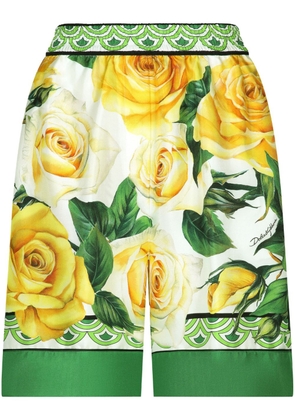Dolce & Gabbana rose-print silk shorts - Green