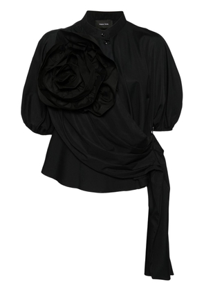 Simone Rocha floral-appliqué cotton blouse - Black