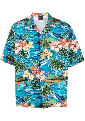 Paul & Shark all-over floral-print cotton bowling shirt - Blue