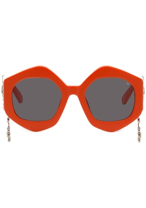 Philipp Plein skull-charm hexagon-frame sunglasses - Orange