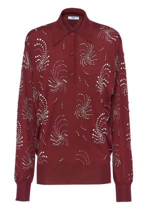 Prada crystal-embellished cashmere polo shirt - Red