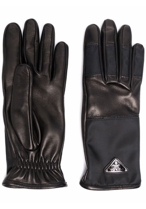 Prada Re-Nylon logo-plaque panelled gloves - Black