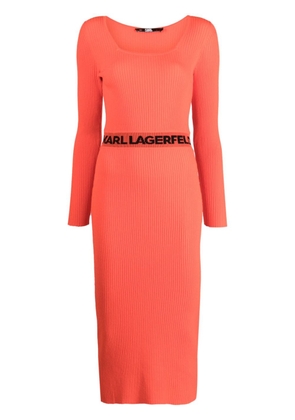 Karl Lagerfeld logo-print ribbed dress - Orange