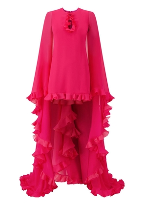 Giambattista Valli ruffle-trim cape silk dress - Pink