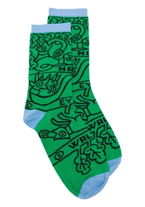 Walter Van Beirendonck graphic-print cotton-blend socks - Green