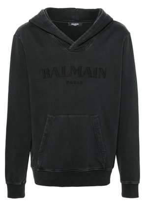 Balmain logo-embroidered cotton hoodie - Grey