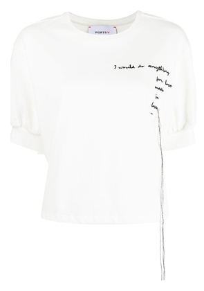 Ports V embroidered-slogan T-shirt - White