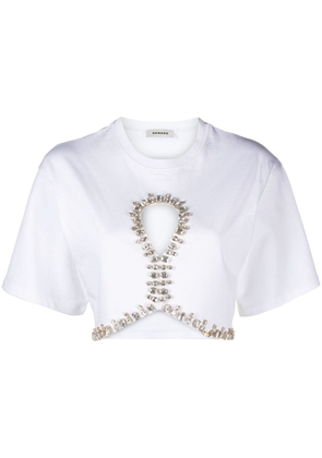 SANDRO crystal-embellished cropped T-shirt - White