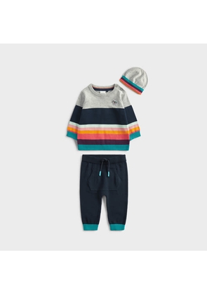 Paul Smith Junior Babies Knitted 'Artist Stripe' Jumper & Sweatpants Set with Hat Multicolour