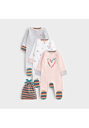 Paul Smith Junior Babies Cotton Three-Pack 'Heart' Baby Grows Pink