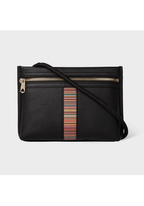 Paul Smith Black Leather 'Signature Stripe' Musette Bag