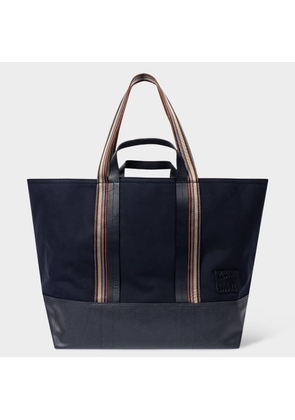 Paul Smith Navy Canvas Tote Bag with 'Signature Stripe' Straps Blue