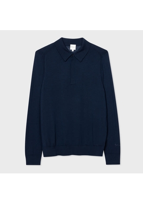 Paul Smith Navy Merino Wool Long-Sleeve Polo Shirt Blue