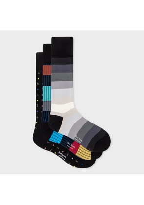 Paul Smith Mixed Pattern Cotton-Blend Socks Three Pack Black
