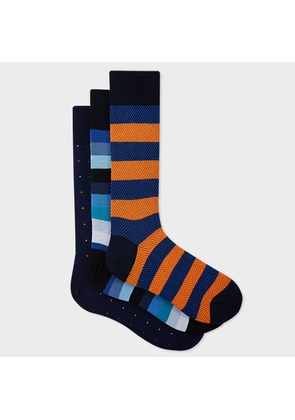 Paul Smith Mixed Stripe and Dot Socks Three Pack Blue