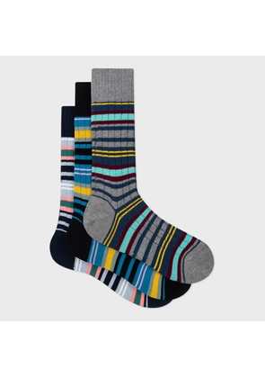 Paul Smith Ribbed Stripe Socks Three Pack Multicolour