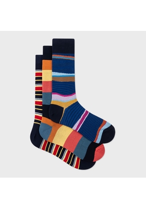 Paul Smith Stripe Socks Three Pack Blue