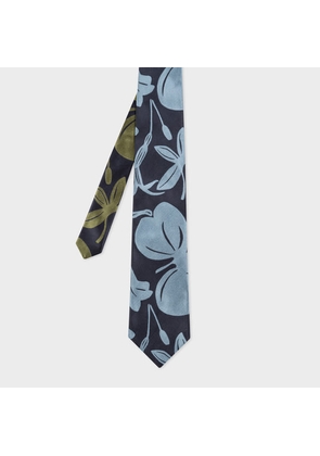 Paul Smith Men's Navy 'Floral Cutout' Silk Tie Blue