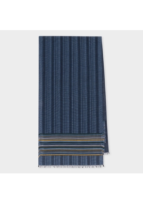 Paul Smith Navy Cotton and Silk-Blend Stripe Scarf Blue