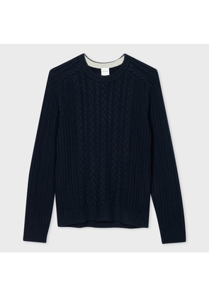 Paul Smith Navy Cotton-Cashmere Cable Knit Sweater Blue