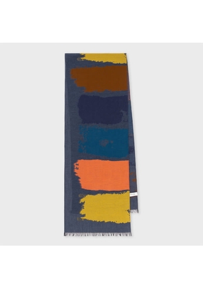 Paul Smith Navy 'Painted Stripe' Cotton-Blend Scarf Blue