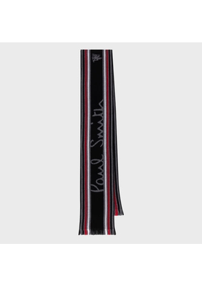 Paul Smith Paul Smith & Manchester United - Stripe Logo Wool Scarf Black